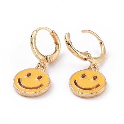 Hollow Out Smiling Face Enamel Hoop Earrings for Women EJEW-G304-01KCG-02-1