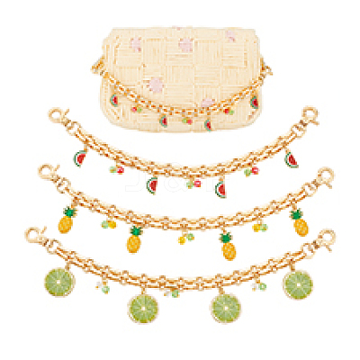 3Pcs 3 Styles Alloy Enamel Fruit Charm Iron Bag Decorative Chains HJEW-PH02185-1