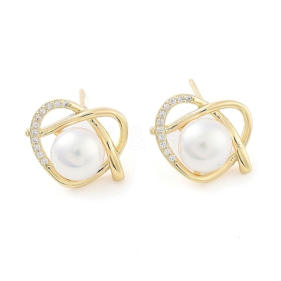 Heart Brass with Glass Stud Earrings EJEW-Q800-08KCG-1