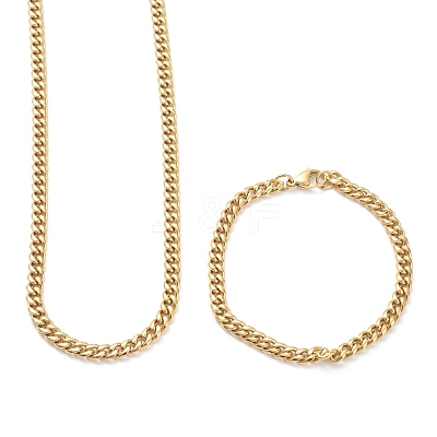 Ion Plating(IP) 304 Stainless Steel Cuban Link Chain Bracelets & Necklaces Jewelry Sets SJEW-B019-03A-G-1