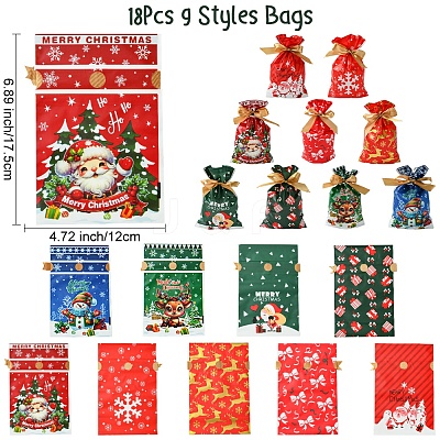 18Pcs 9 Styles Christmas Theme Plastic Packing Pouches Drawstring Bags ABAG-FS0001-04-1