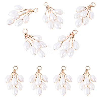 5Pcs Natural Cultured Freshwater Pearl Rice Beaded Grape Pendants PALLOY-TA00382-1