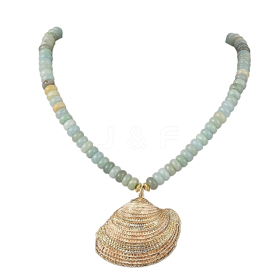 Ocean Electroplated Natural Scallop Shell Pendant Natural Flower Amazonite Rondelle Braided Bead Necklaces NJEW-JN06445-02-1