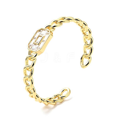 Clear Cubic Zirconia Rectangle Open Cuff Bangle BJEW-J165-06G-1