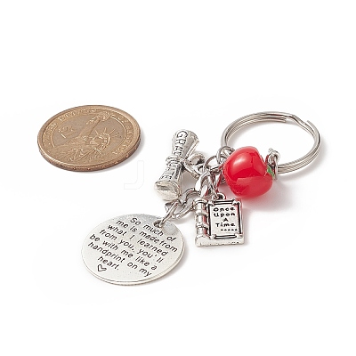 Tibetan Style Alloy Flat Round and Word Pendant Keychain with Apple Resin Charms KEYC-TA00007-1