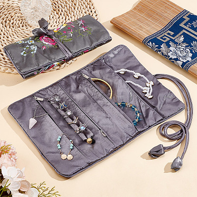 2Pcs Retro Rectangle Silk Zipper Roll Pouches ABAG-GO0001-02A-1