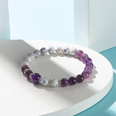 Natural Mixed Stone & Synthetic Howlite Round Beads Stretch Bracelet BJEW-JB06919-1