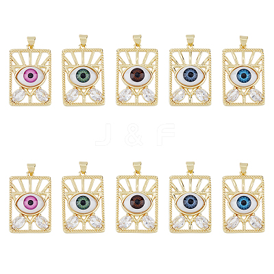 10Pcs 5 Colors Brass Micro Pave Clear Cubic Zirconia Pendants ZIRC-DC0001-19-1