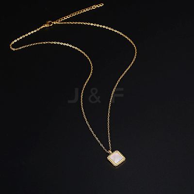 Natural Shell Square Pendant Necklace with Stainless Steel Chains TM4742-1-1