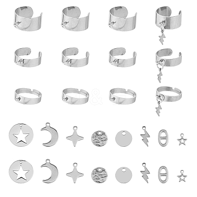 DIY Moon & Star & Lightning Stainless Steel Charms Cuff Ring Making Kit DIY-FI0001-01-1