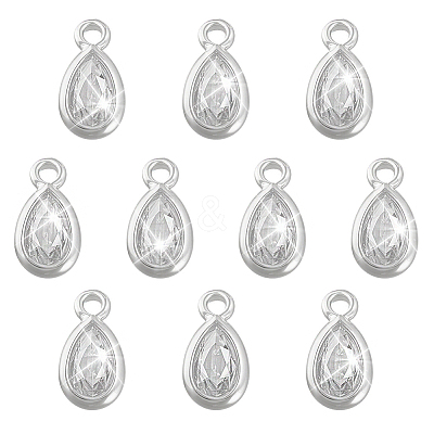 10Pcs 925 Sterling Silver Pave Clear Cubic Zirconia Teardrop Charms STER-PH0004-39-1