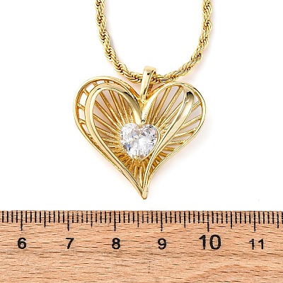 Brass Pave Clear Cubic Zirconia Heart Pendant Necklaces for Women NJEW-K381-07A-G-1