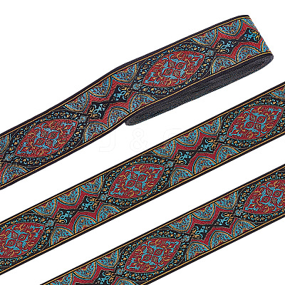 National Style Polyester Jacquard Flower Ribbon for Garment Accessories OCOR-WH0097-39B-1