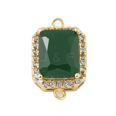 Rack Plating Brass Micro Pave Clear Cubic Zirconia Rectangle Connector Charms KK-A234-028G-01-1