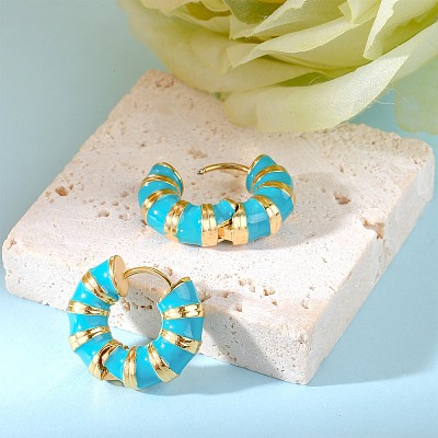 Enamel Striped Thick Hoop Earrings JE1110B-1