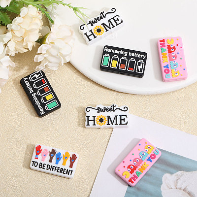 16Pcs 4 Styles Rectangle with Word Food Grade Silicone Focal Beads SIL-CA0004-44-1