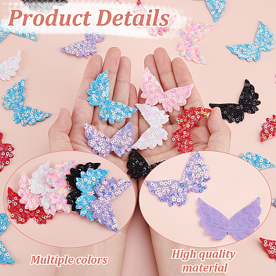 105Pcs 7 Colors Angel Wing Polyester Embroidery Appliques PATC-GA0001-27-1