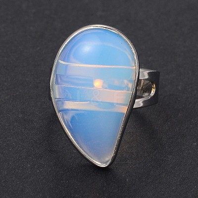 Adjustable Opalite & Platinum Brass Rings RJEW-N024-02I-1