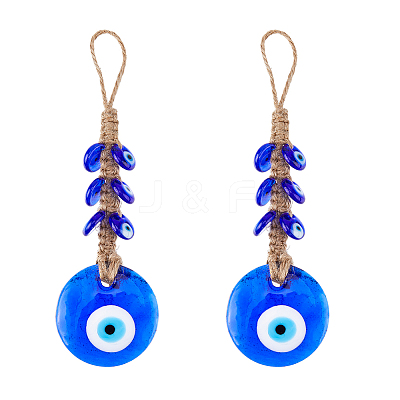 2Pcs Glass Turkey Evil Eye Car Hanging Decorations HJEW-DC0001-14-1