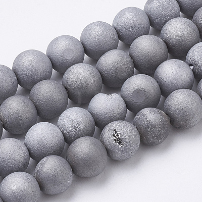 Electroplate Natural Druzy Geode Weathered Agate Beads Strands G-S284-10mm-07-1