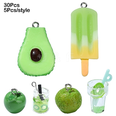 30Pcs 6 Styles Opaque Resin Pendants RESI-YW0001-67B-1