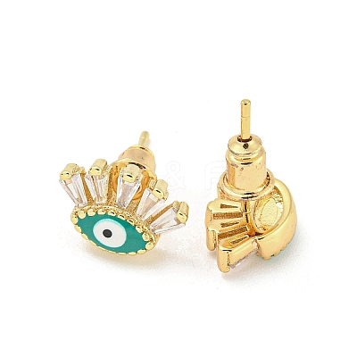 Evil Eye Golden Brass Stud Earrings EJEW-L269-103G-02-1