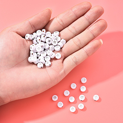 White Opaque Acrylic Beads PACR-YW0001-04B-1