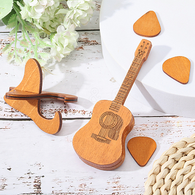 1 Set Guitar Shaped Wood Guitar Pick Box Holder Collector with Magnetic Clasps CON-CA0001-026-1