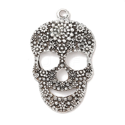 Day of the Dead Ornaments Tibetan Style Alloy Sugar Skull Pendants TIBEP-22828-AS-NR-1