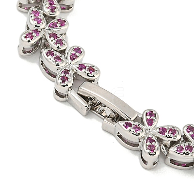 Rack Plating Brass Pave Cubic Zirconia Butterfly Link Bracelets for Women BJEW-B110-05P-02-1