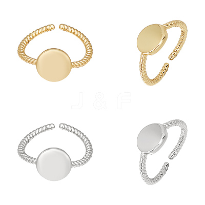 4Pcs 2 Colors Brass Flat Round Open Cuff Ring RJEW-UN0002-43-1