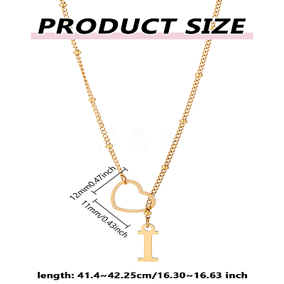 1Pc Letter & Heart Stainless Steel Lariat Necklaces for Women NJEW-LP0002-87G-I-1
