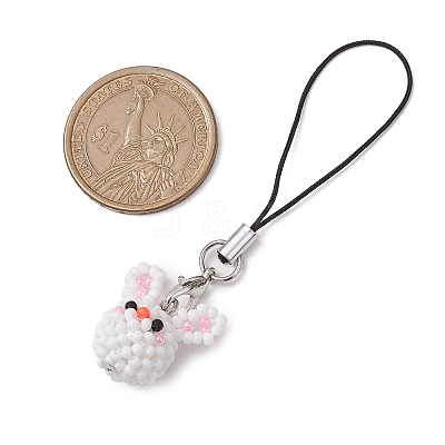 Rabbit Glass Seed Beads Charms Mobile Straps HJEW-MZ00120-1