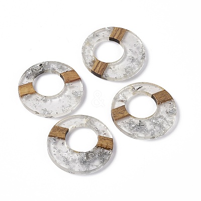 Transparent Resin & Walnut Wood Pendants RESI-M027-03G-1