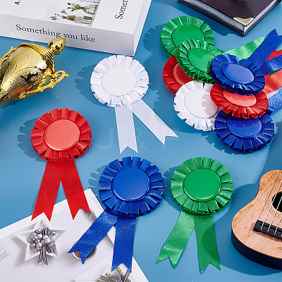 16Pcs 4 Styles Award Ribbon Shape Tinplate Badge Pins JEWB-PH0001-34-1