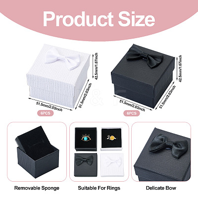 12Pcs 2 Colors Square Cardboard Paper Ring Gift Storage Boxes CON-TA0001-23-1