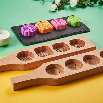 Flat Round Wooden Press Mooncake Molds BAKE-SZ0001-09-1