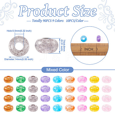 90Pcs 9 Colors Transparent Crackle Acrylic Beads MACR-TA0001-28-1