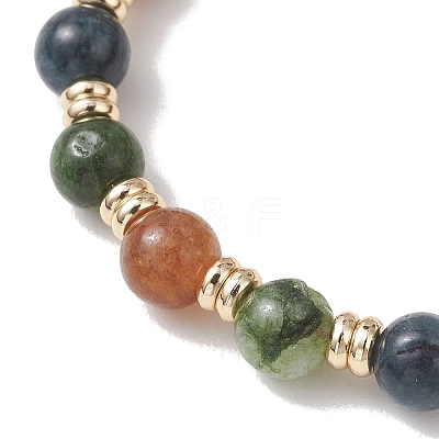 2Pcs Adjustable Natural Green Jade Imitation Tourmaline & Brass Beads Braided Bead Bracelets for Women BJEW-JB13542-02-1