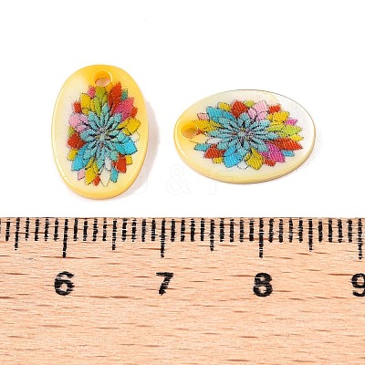 Natural Freshwater Shell Double Face Printed Oval Charms SHEL-T020-05E-1