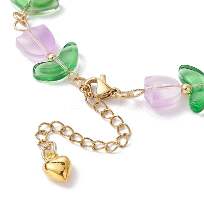 Glass Tulip Flower Beaded Bracelet with 304 Stainless Steel Clasps BJEW-JB09959-01-1