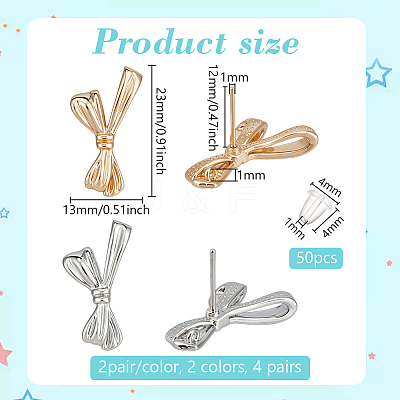 4 Pair 2 Colors Brass Stud Earring Findings KK-BC0014-73-1