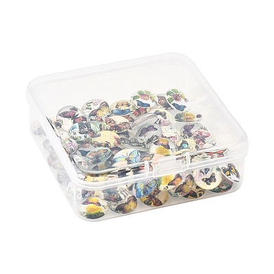 60Pcs Half Round with Butterfly Glass Cabochons GGLA-FS0001-16B-1