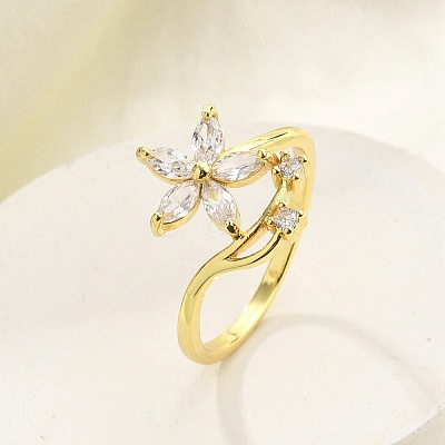 Rack Plating Brass Micro Pave Cubic Zirconia Finger Rings for Women RJEW-M027-01G-01-1