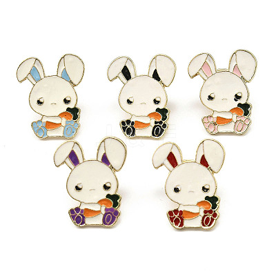 12Pcs 5 Colors Rabbit with Carrot Enamel Pins JEWB-A033-13G-1