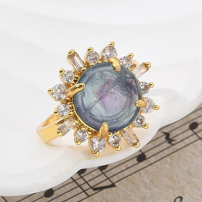 Sunflower Natural & Synthetic Gemstone Finger Rings RJEW-B113-03G-1