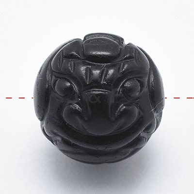 Carved Round Natural Obsidian Beads G-P360-01-14mm-1