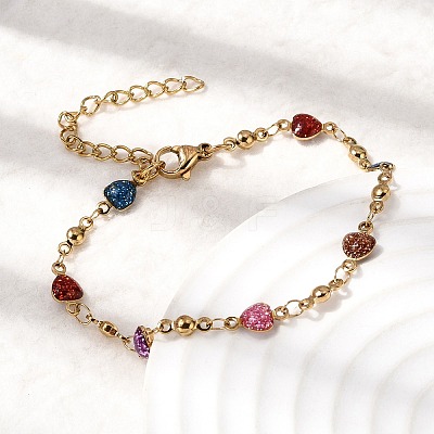 304 Stainless Steel Resin Link Chain Bracelets for Women BJEW-D452-01G-1