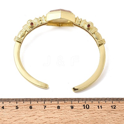Hexagon Brass Pave Natural Cherry Blossom Agate & Cubic Zirconia Cuff Bangles for Women BJEW-Z172-01G-05-1
