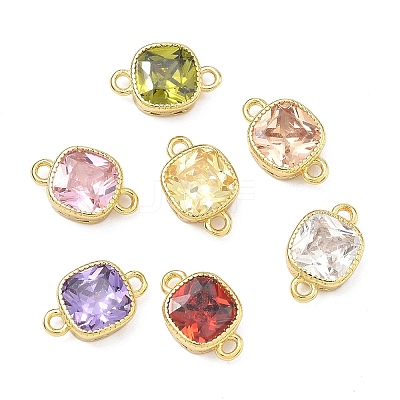 Brass Pave Cubic Zirconia Square Connector Charms KK-P348-06G-1